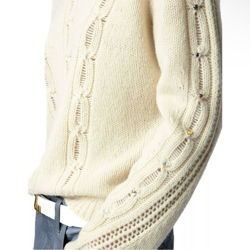 Zadig & Voltaire Morley Rhinestone Embellished Cable-Knit Sweater NEW size large - Picture 2 of 12